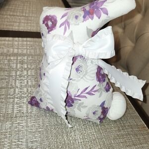Artisanal Purple Floral Bunny Decor with White Ribbon Easter Spring Decor